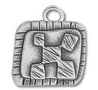 Silver square pendant charm with embossed H