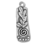 Silver rectangular pendant charm with leaf and spiral