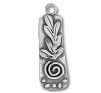 Silver rectangular pendant charm with leaf and spiral