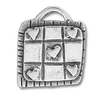 Square metal charm with heart accents