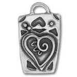 Silver rectangular pendant with heart swirl