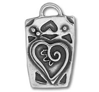 Silver rectangular pendant with heart swirl