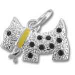 Silver spotted dog charm with yellow collar