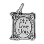 Silver book charm pendant reading My Love Story