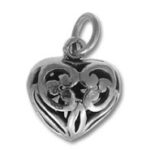 Silver heart pendant with floral cutout