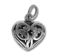 Silver heart pendant with floral cutout