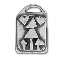 Silver pendant with cutout girl and hearts