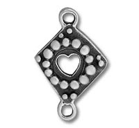 Diamond-shaped metal charm with heart cutout
