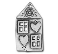 metal house charm with hearts and windows