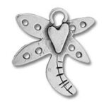 Silver dragonfly charm with heart-shaped body