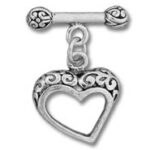 Silver filigree heart toggle charm