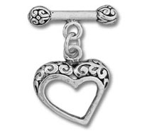 Silver filigree heart toggle charm