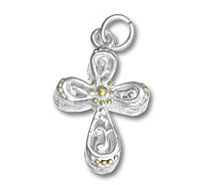 Silver filigree cross pendant with gold accents Silver filigree cross pendant with gold accents