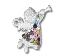 Silver angel charm with multicolored gemstones