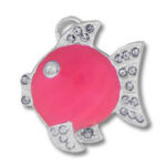 Pink rhinestone fish brooch