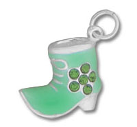 mint green boot charm with rhinestone flower