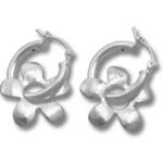 Silver hoop earrings with flower charms