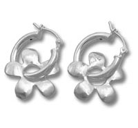 Silver hoop earrings with flower charms