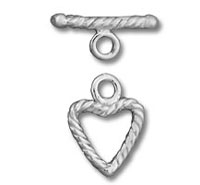 Textured heart-shaped toggle clasp with bar