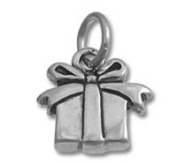 Silver gift box charm with bow