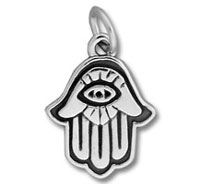 Silver Hamsa hand pendant with central eye