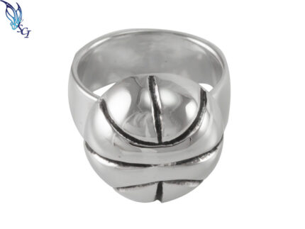 Silver dome ring with crossed grooves