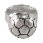 Silver ring with soccer ball design