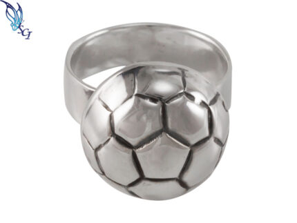 Silver ring with soccer ball design
