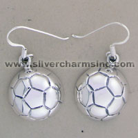 Pair of silver soccer ball dangle earrings