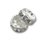 Silver rhinestone rondelle spacer beads, clear crystals