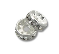 Silver rhinestone rondelle spacer beads, clear crystals
