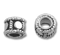 Silver barrel spacer beads with rope design