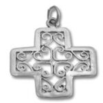 Silver filigree cross pendant with scrollwork