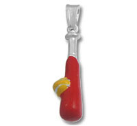 Red baseball bat pendant with yellow ball