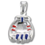 Silver baseball glove pendant with red blue accents
