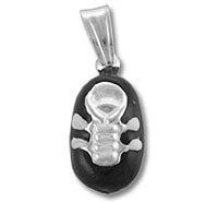 Black oval pendant with silver skull charm