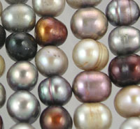 Close-up of multicolored metallic pearl strands
