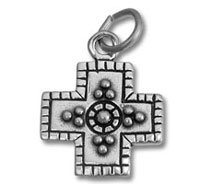 Silver decorative cross pendant with circular studs Silver decorative cross pendant with circular studs
