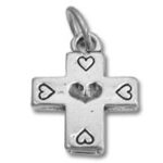 Silver cross pendant with heart cutouts