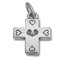 Silver cross pendant with heart cutouts