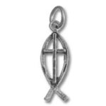 Silver Christian fish pendant with cross