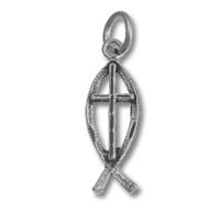 Silver Christian fish pendant with cross