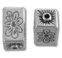Silver rectangular beads with floral designs