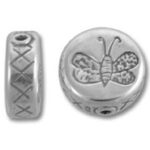 Round silver bead with engraved butterfly