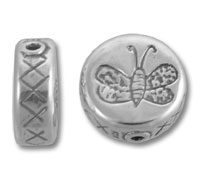 Round silver bead with engraved butterfly