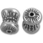 Two silver decorative barrel spacer beads
