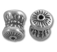 Two silver decorative barrel spacer beads