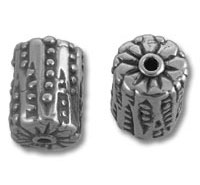Two ornate silver cylindrical metal beads