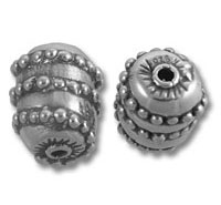 Two ornate silver barrel beads