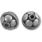 Pair of silver floral round metal beads